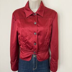 Philosophy di Alberta Ferretti Cropped Red Satin Collared Jacket Medium 8